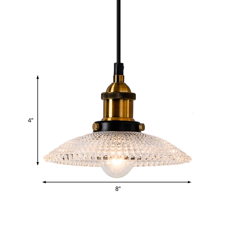 Grid Glass Brass Ceiling Light Bowl/Dome/Saucer Shade 1-Light Industrial Hanging Light Fixture for Kitchen