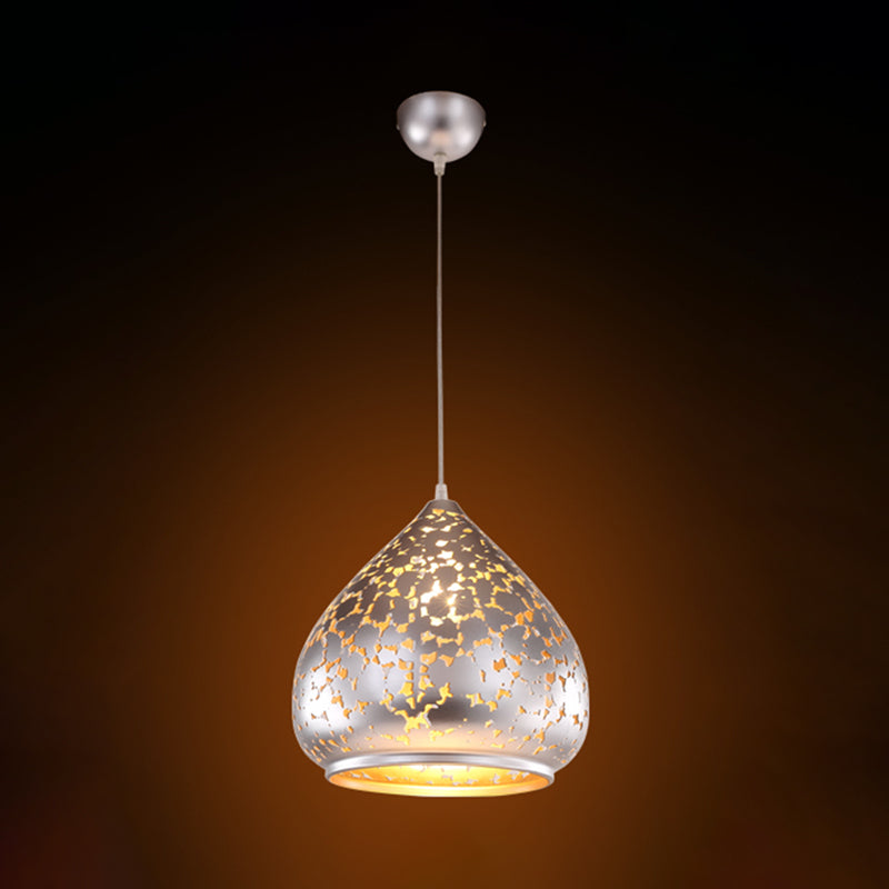 Metallo leggero a ciondolo intagliato arabo 1 Bulbo Apparecchio di illuminazione sospesa in argento/bronzo/ottone per camera da letto