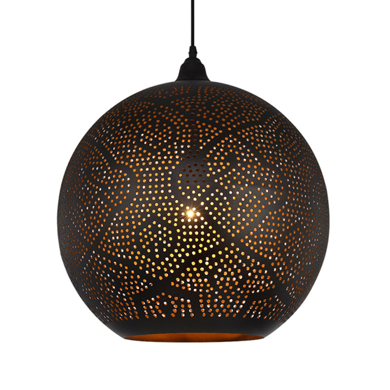 Decorative Spherical Pendant Lighting Metal 1 Bulb Ceiling Suspension Lamp in Black