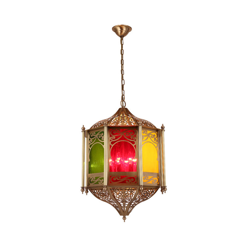 1 bombilla Lámpara de techo de metal Art Deco Brass Hexagonal Restaurant Hanging Lights