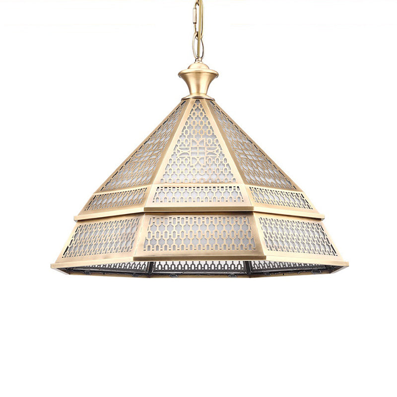 Lampada del soffitto del soggiorno affusolato Art Deco Metal 1 Lampada a sospensione in ottone testa