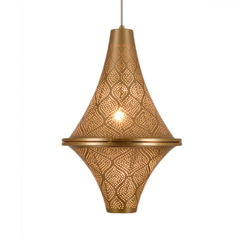 Flying Saucer Ceiling Light Arab 14"/21.5" H 1 Bulb Metal Pendant Lighting Fixture in Brass