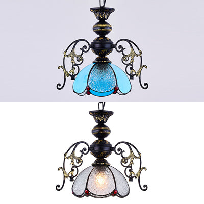 Tiffany Tiffany Petal Pendant lampe noire Finis 1 Light Tachage de vitrail Hanging Light en clair / bleu