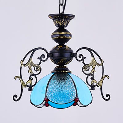 Tiffany Tiffany Petal Pendant lampe noire Finis 1 Light Tachage de vitrail Hanging Light en clair / bleu