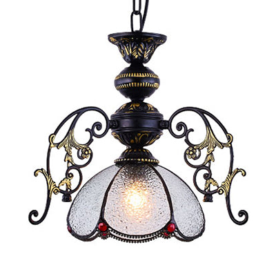 Tiffany Tiffany Petal Pendant lampe noire Finis 1 Light Tachage de vitrail Hanging Light en clair / bleu