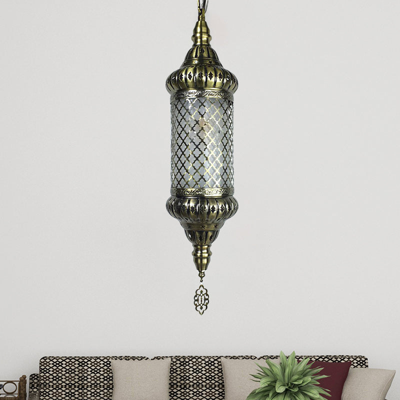 Metal Cylinder Pendant Lighting Decorative 1 Bulb Ceiling Suspension Lamp in Bronze