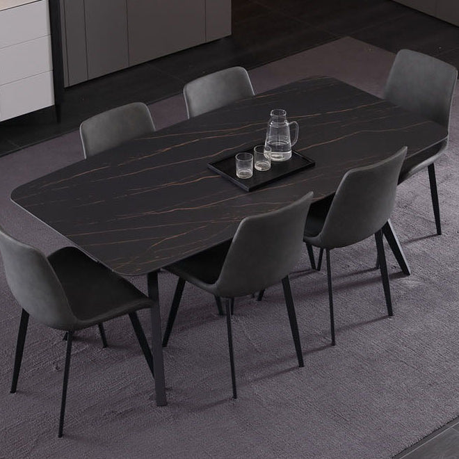 Mesa de comedor rectangular contemporánea Mesa de comedor de piedra sinterizada con base de caballete negro