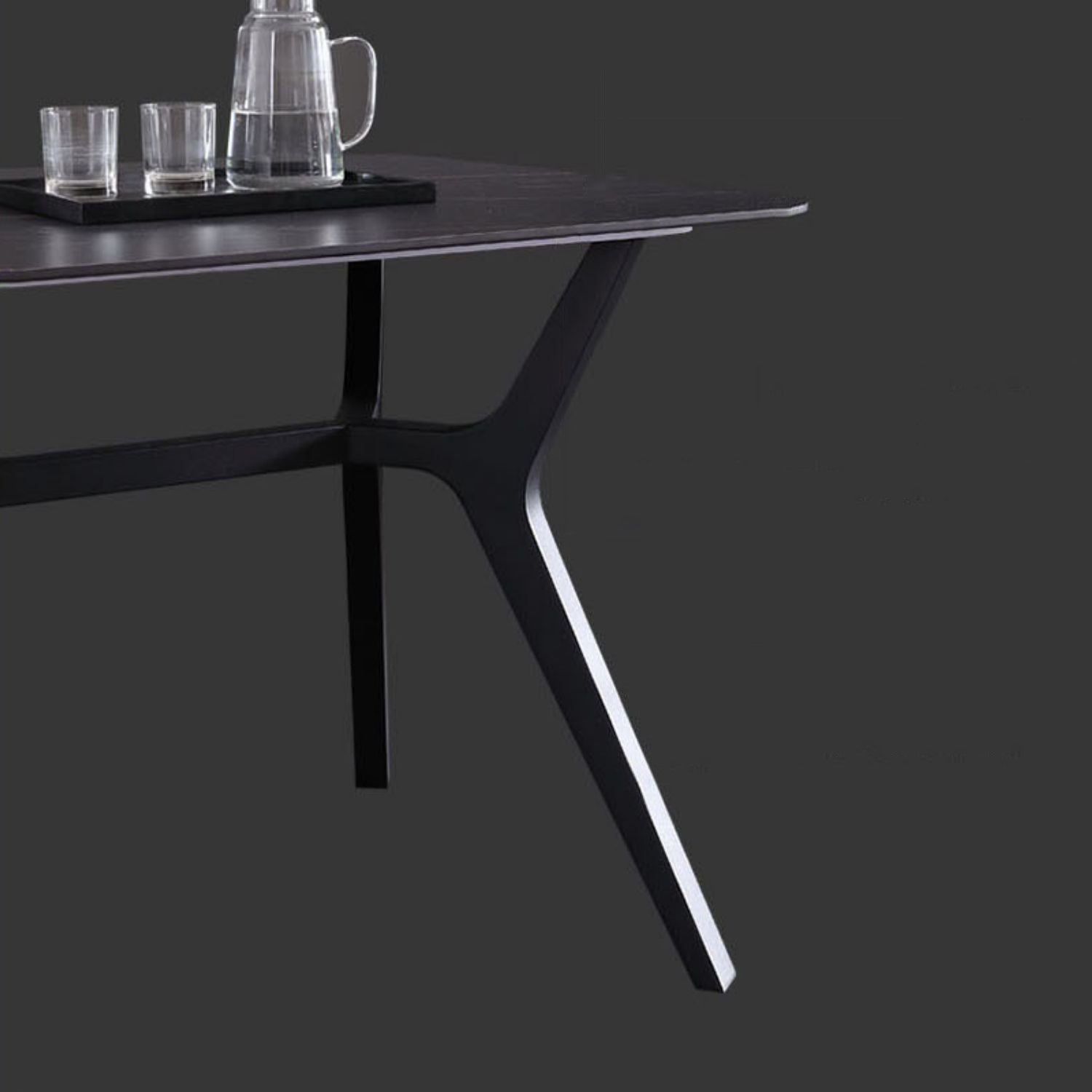 Mesa de comedor rectangular contemporánea Mesa de comedor de piedra sinterizada con base de caballete negro