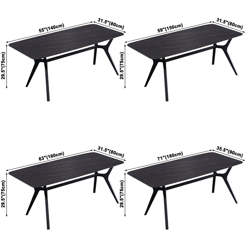 Contemporary Rectangle Dining Table Sintered Stone Dining Table with Black Trestle Base