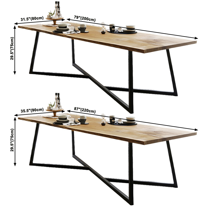 Industrial Solid Wood Khaki Dining Table Rectangle Shape Dining Table with Sled Base