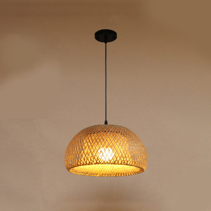 Shaded Restaurant Hanging Ceiling Light Bamboo Asia Style Pendant Ceiling Light in Beige