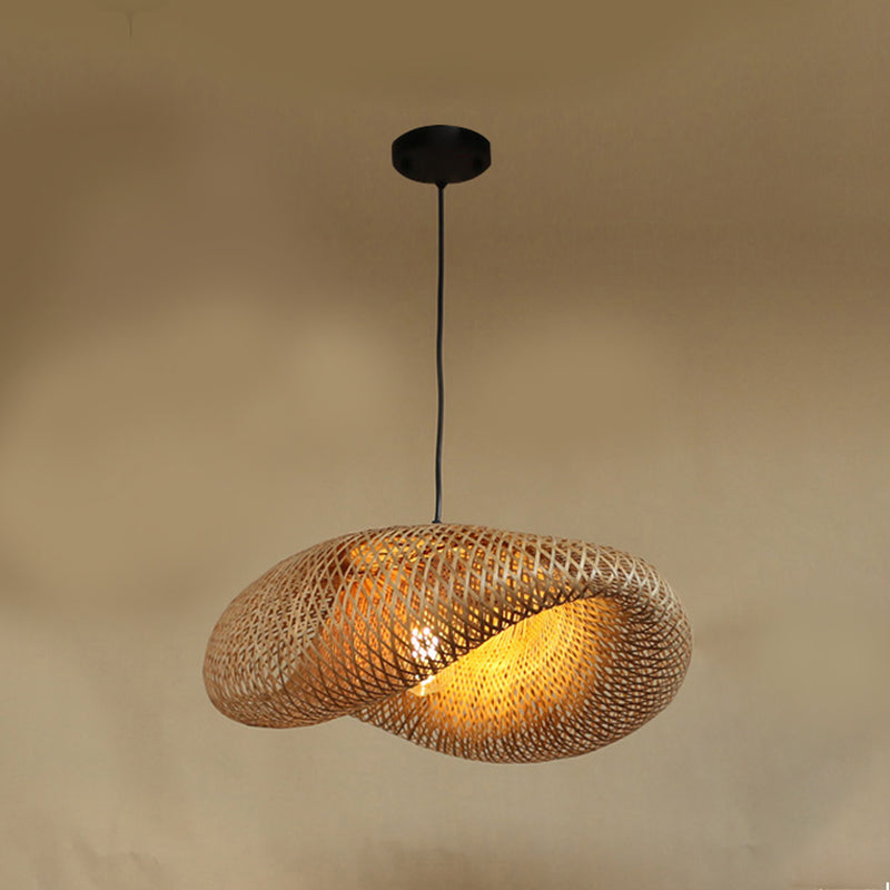 Shaded Restaurant Hanging Ceiling Light Bamboo Asia Style Pendant Ceiling Light in Beige