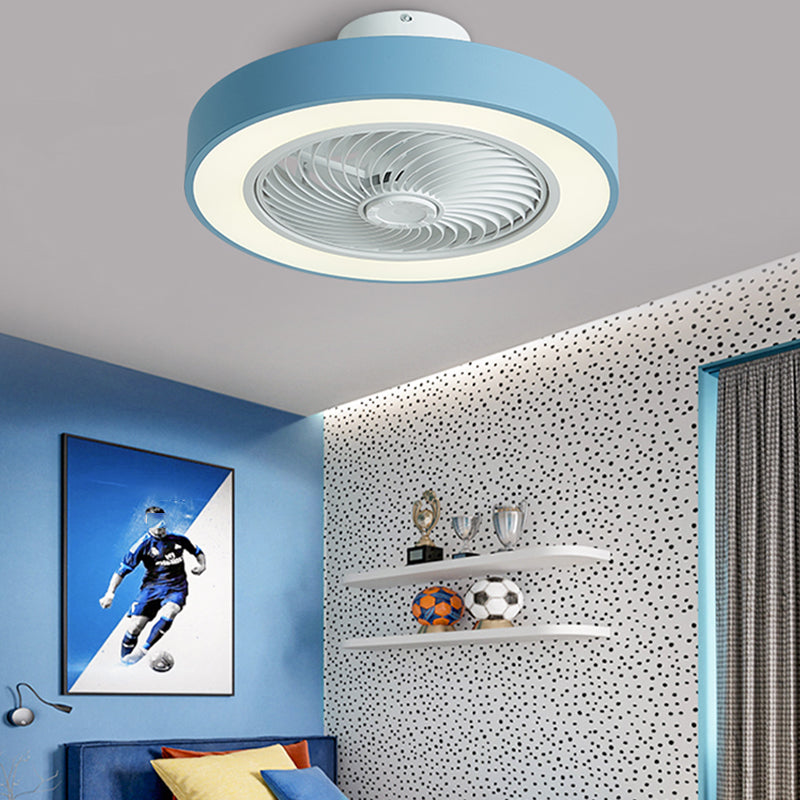 Macaron Drum Shaped Fan Lighting Fixture Acrylic Children Bedroom LED Semi Flush Mount Lamp