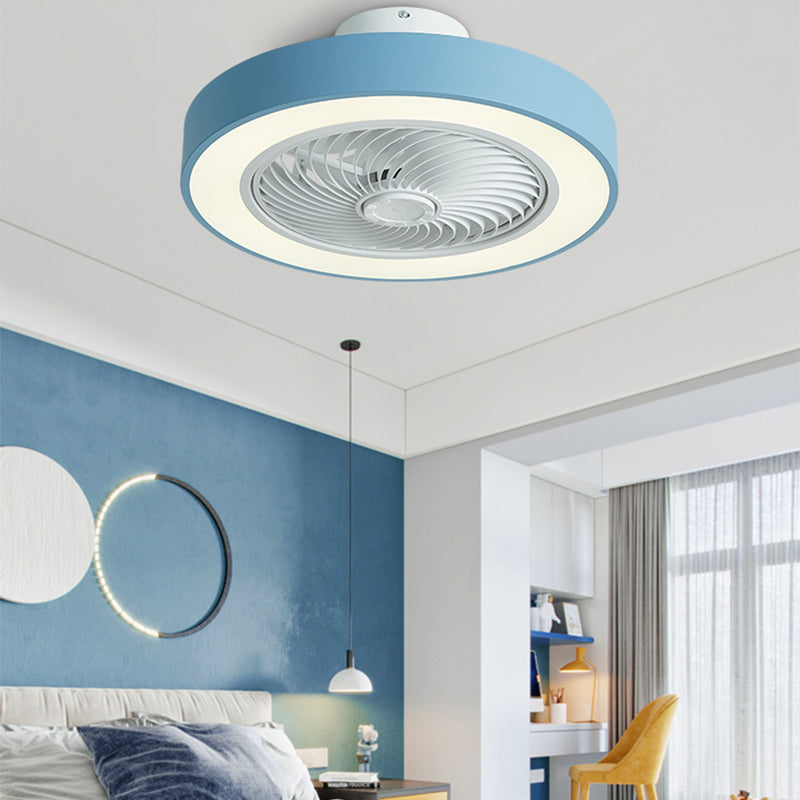 Macaron Drum Shaped Fan Lighting Fixture Acrylic Children Bedroom LED Semi Flush Mount Lamp