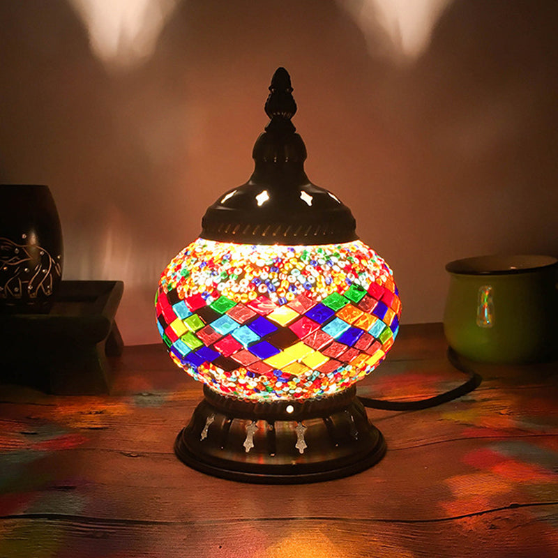 Stained Glass Red/Yellow/Orange Table Lamp Sphere 1 Head Traditional Task Lighting for Bedroom