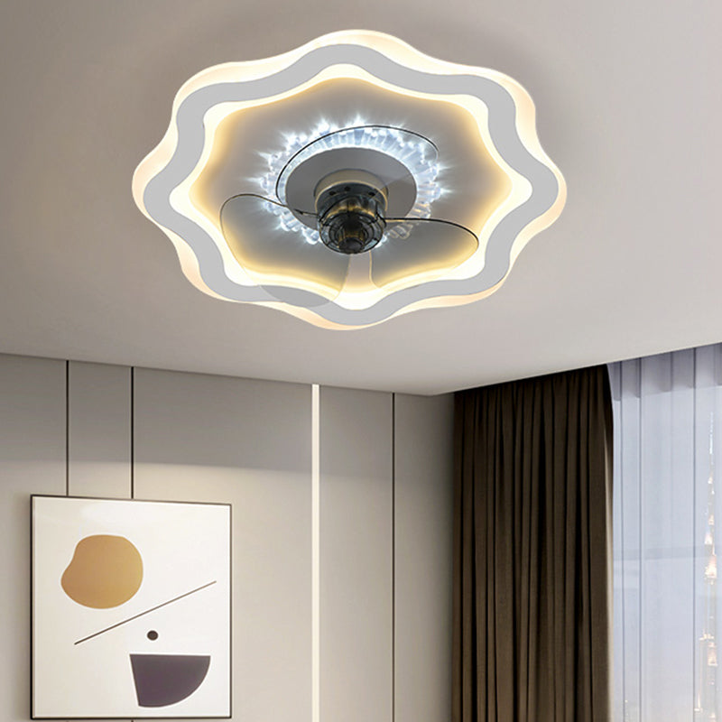 Acrylic Round LED Flush Mount Ceiling Fan Macaron Style Semi Flush Light Fixture for Bedroom