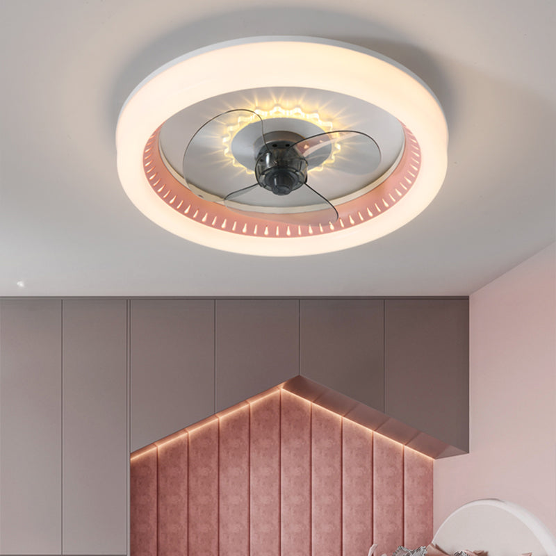 Acrylic Round LED Flush Mount Ceiling Fan Macaron Style Semi Flush Light Fixture for Bedroom