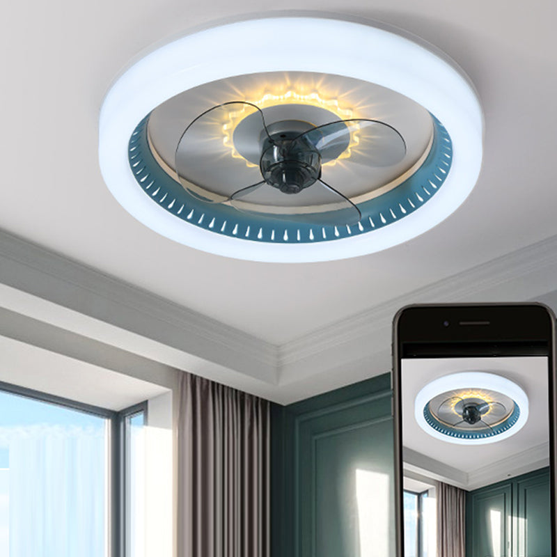 Acrylic Round LED Flush Mount Ceiling Fan Macaron Style Semi Flush Light Fixture for Bedroom