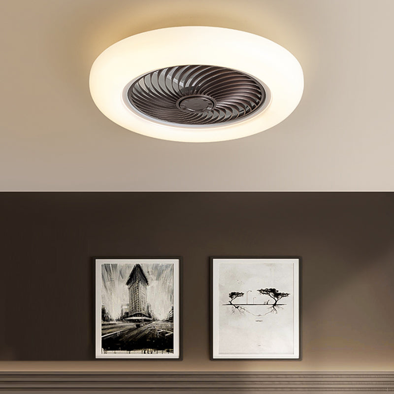 Stylish Minimalist Round Fan Lamp Acrylic Bedroom LED Semi Flush Mount Ceiling Light