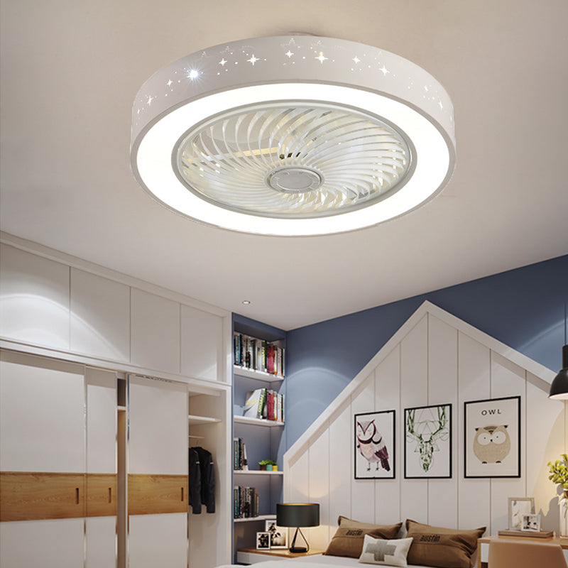 Luz de ventilador circular blanco letrero nórdico led metal semi semi montado en el techo de techo