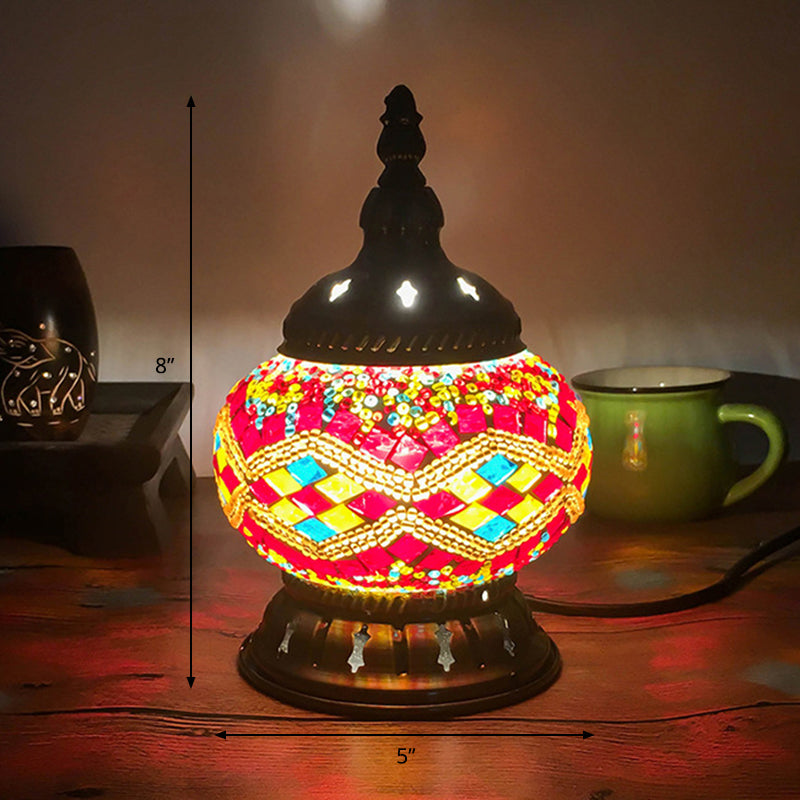 Stained Glass Red/Yellow/Orange Table Lamp Sphere 1 Head Traditional Task Lighting for Bedroom