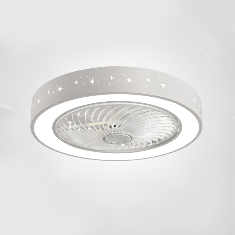 Luz de ventilador circular blanco letrero nórdico led metal semi semi montado en el techo de techo