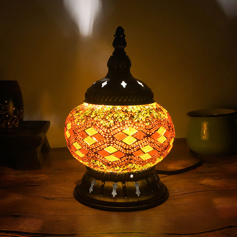 Stained Glass Red/Yellow/Orange Table Lamp Sphere 1 Head Traditional Task Lighting for Bedroom