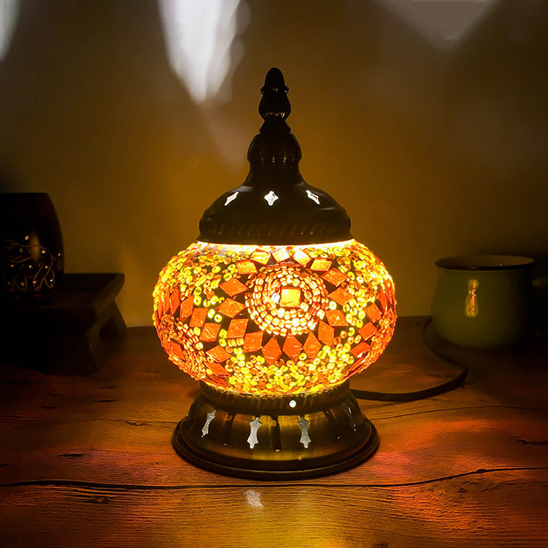 Stained Glass Red/Yellow/Orange Table Lamp Sphere 1 Head Traditional Task Lighting for Bedroom