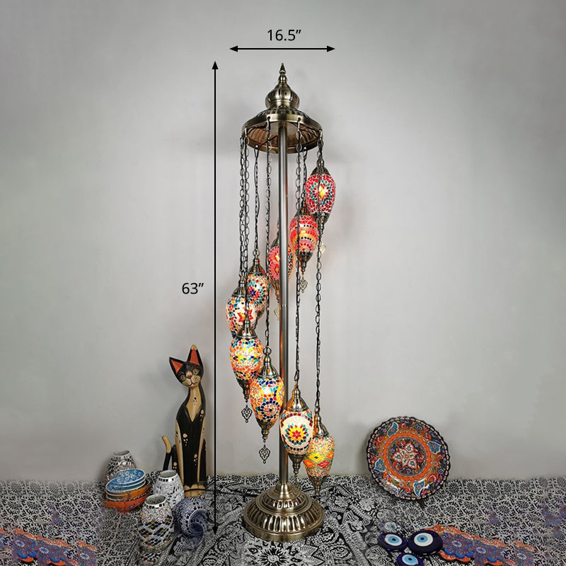 Waterdrop Hand Cut Glass Floor Lamp Traditional 5/7/9 Heads Bedroom Reading Floor Lamp in Blue/Bronze