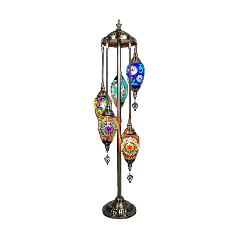 Waterdrop Hand Cut Glass Floor Lamp Traditional 5/7/9 Heads Bedroom Reading Floor Lamp in Blue/Bronze