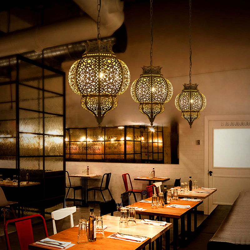 1 lampada in metallo in metallo lampada a sospensione decorativa in ottone cavo ristorante illuminazione a sospensione