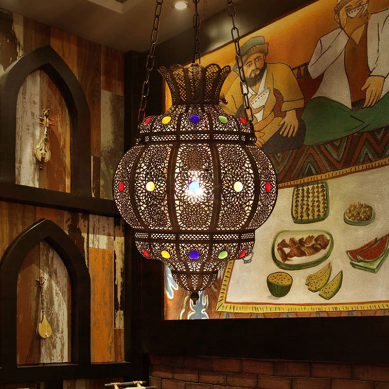 Ovaal restaurant plafond ophanging lamp Arabisch metaal 1 kop zwart hangend hanglampje