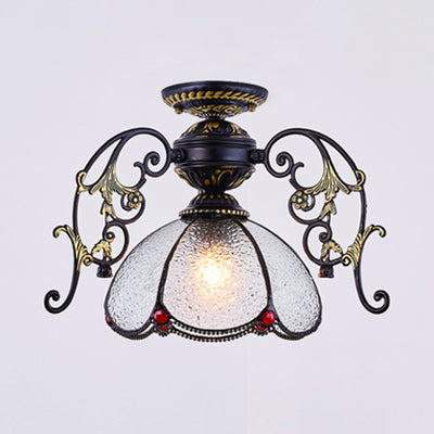 Traditional Petal Ceiling Light with Bowl Shade Stained Glass 1 Light Blue Diamond/Frosted Semi Flush Light in Black/White