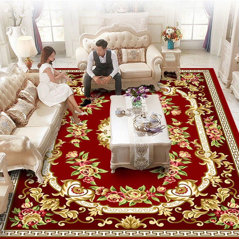 Tapis en polyester à motif floral victorien Tapis résistant à la tache de taches de taches pour décoration domestique