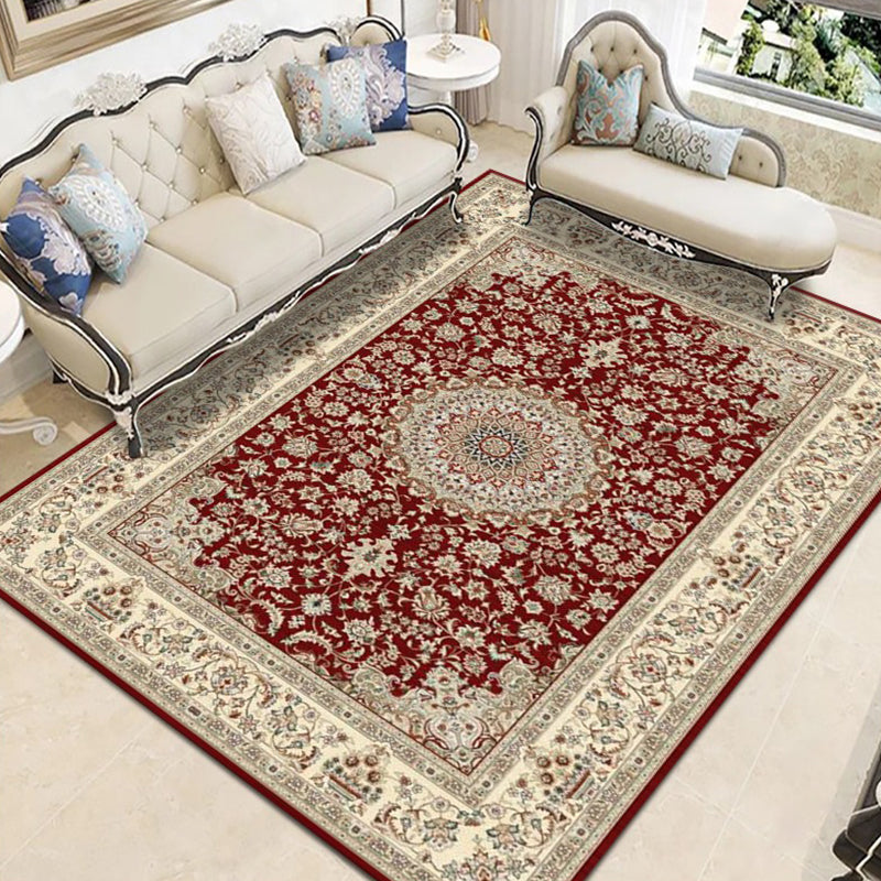 Tapis de motif marocain Médalon Médaillon Polyester Tapis résistant à la tache résistante pour décoration domestique