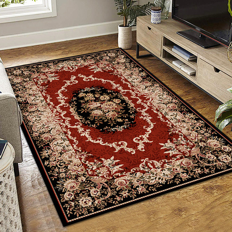 Tapis graphique en polyester rouge foncé tapis de support non glipt pour le salon