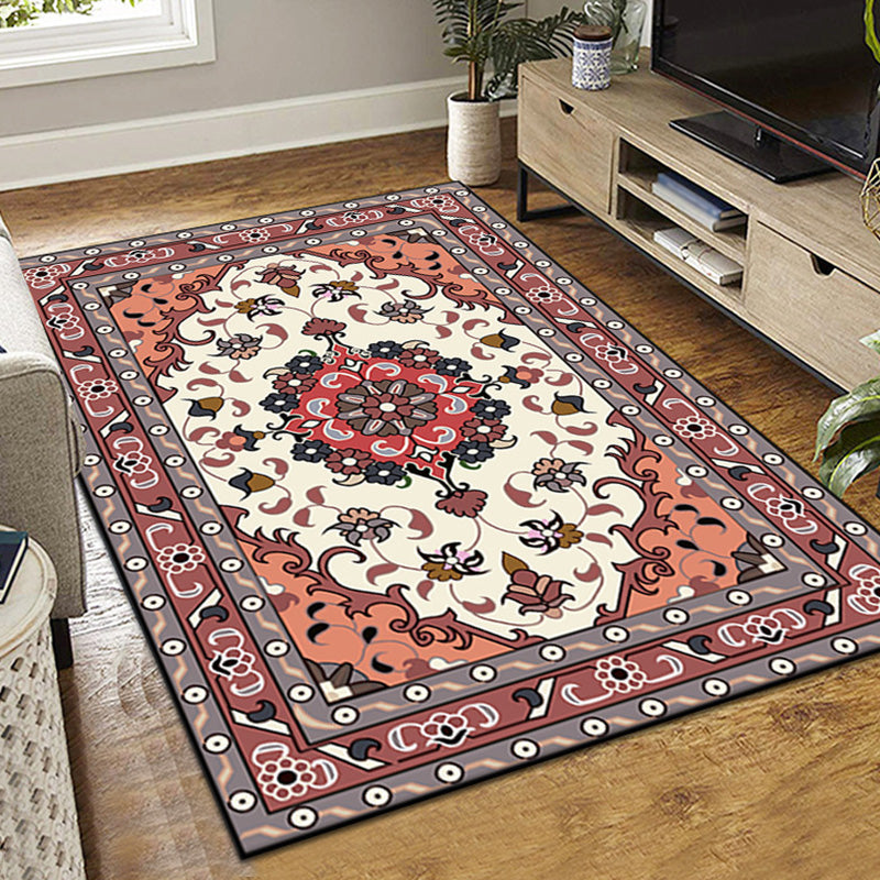 Tapis graphique en polyester rouge foncé tapis de support non glipt pour le salon