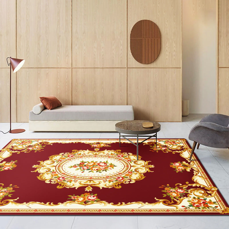 Traditional Medallion Print Rug Polyester Carpet Stain Resistant Area Carpet for Home Decoration