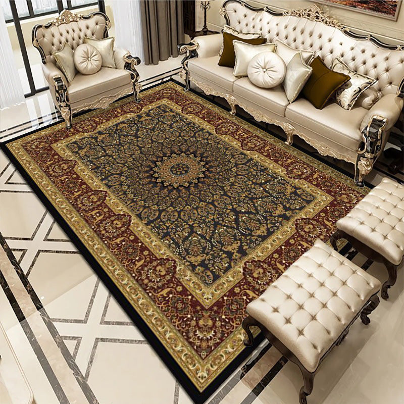 Traditional Carpet Floral Print Polyester Indoor Carpet Stain Resistant Area Rug for Living Room