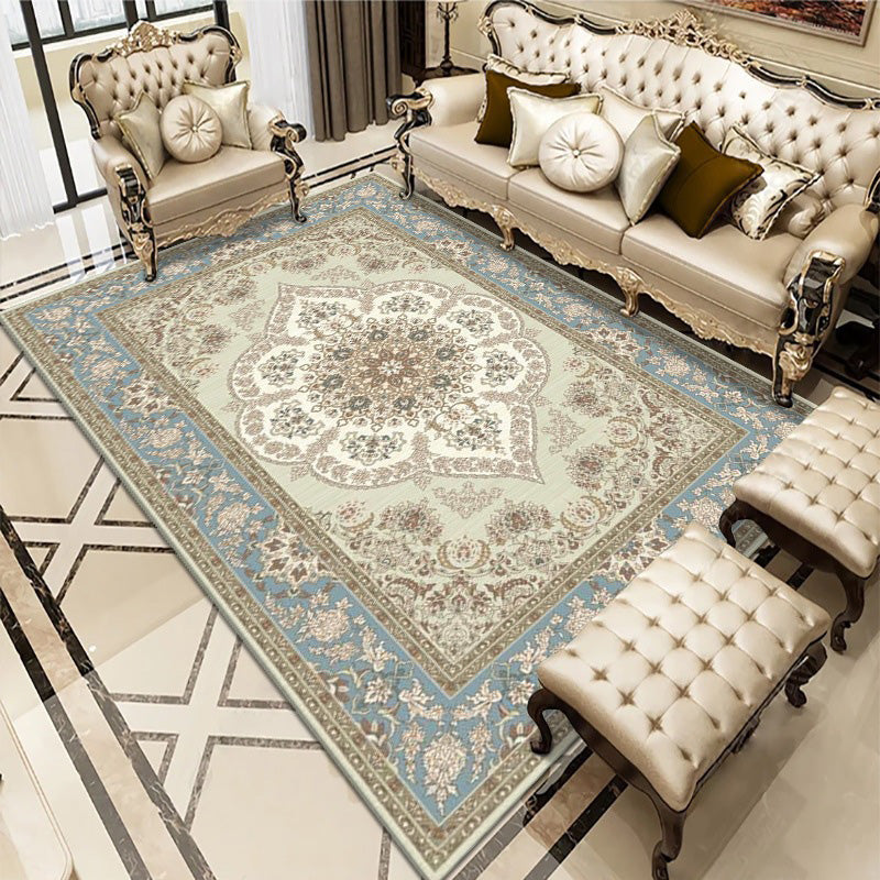 Traditional Carpet Floral Print Polyester Indoor Carpet Stain Resistant Area Rug for Living Room