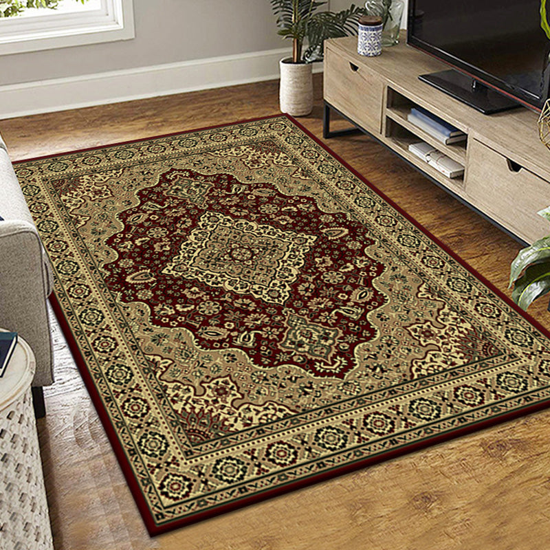 Red Retro Rug Polyster Graphic Rug Non-Slip Backing Rug for Living Room