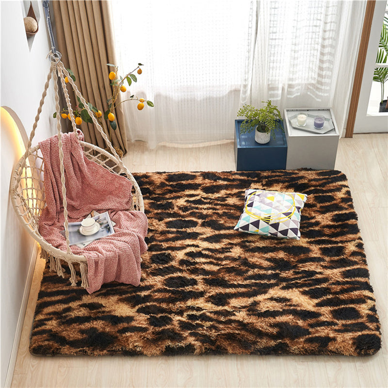 Modern Leopard Print Rug Polyester Shag Indoor Carpet Non-Slip Backing Area Rug for Living Room