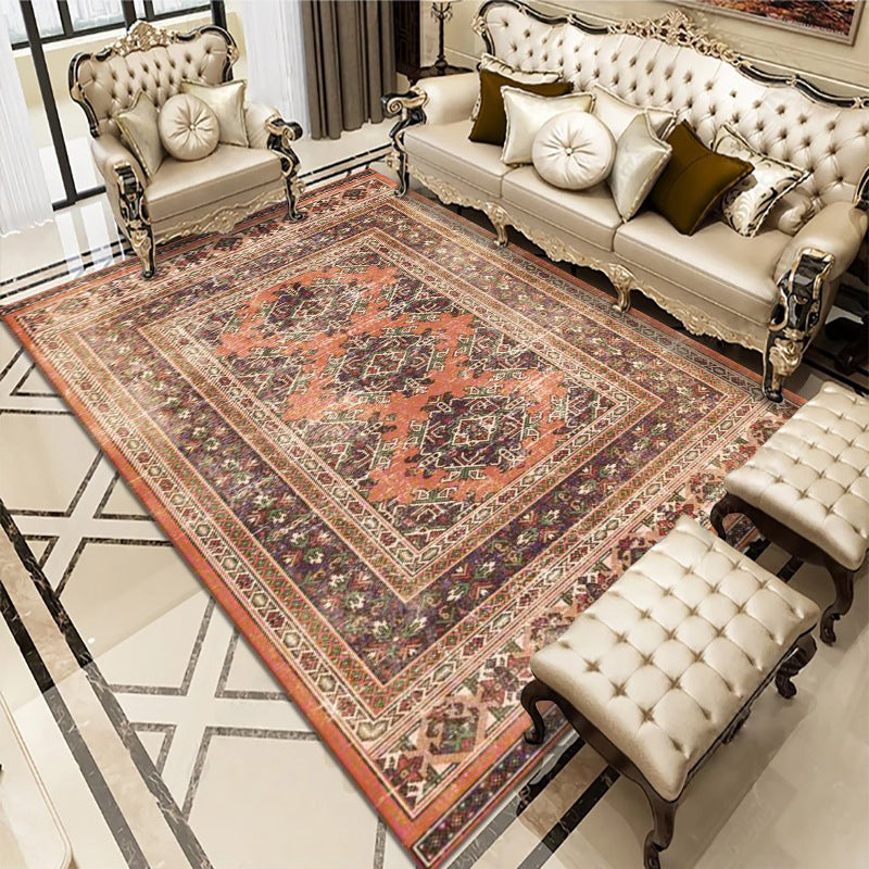 Vintage Floral Rug Polyester Carpet Classical Anti-Slip Backing Indoor Rug for Home Decor