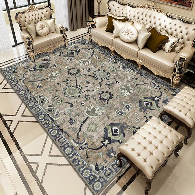Vintage Floral Rug Polyester Carpet Classical Anti-Slip Backing Indoor Rug for Home Decor