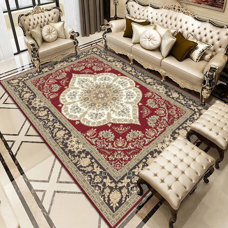 Traditional Rug Multicolored Flower Print Carpet Non-Slip Backing Carpet for Living Room