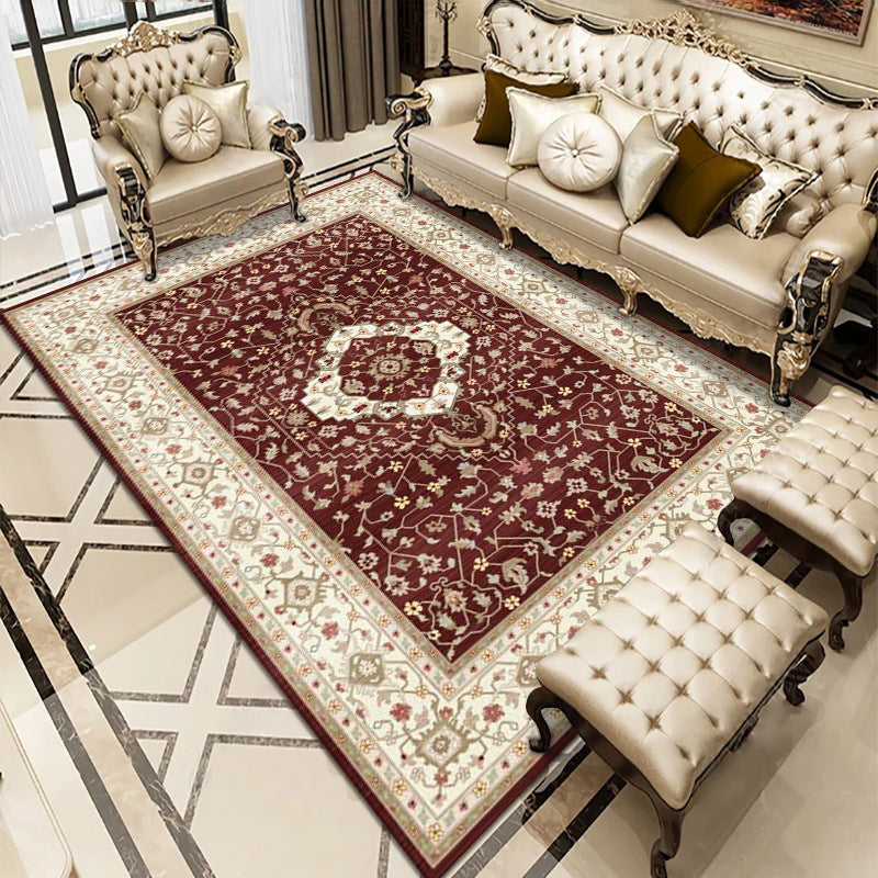 Traditioneller Teppich mehrfarbiger Blütendruck Teppich nicht rutschfestem Teppich für Wohnzimmer