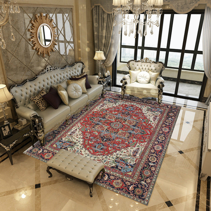 Blue Retro Carpet Polyester Graphic Carpet Non-Slip Backing Carpet for Living Room