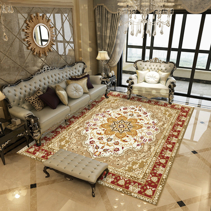 Victorian Medallion Printed Carpet Polyester Rug Stain Resistant Indoor Rug for Home Decoration