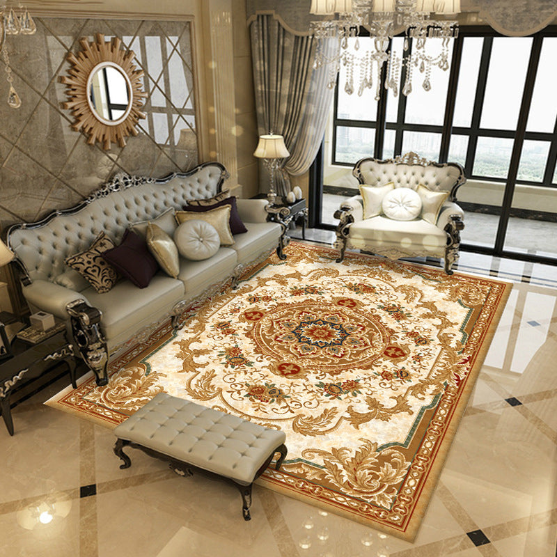 Victorian Medallion Printed Carpet Polyester Rug Stain Resistant Indoor Rug for Home Decoration
