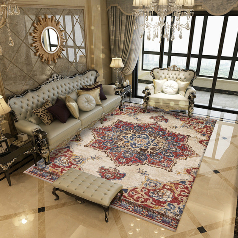 Victorian Medallion Printed Carpet Polyester Rug Stain Resistant Indoor Rug for Home Decoration